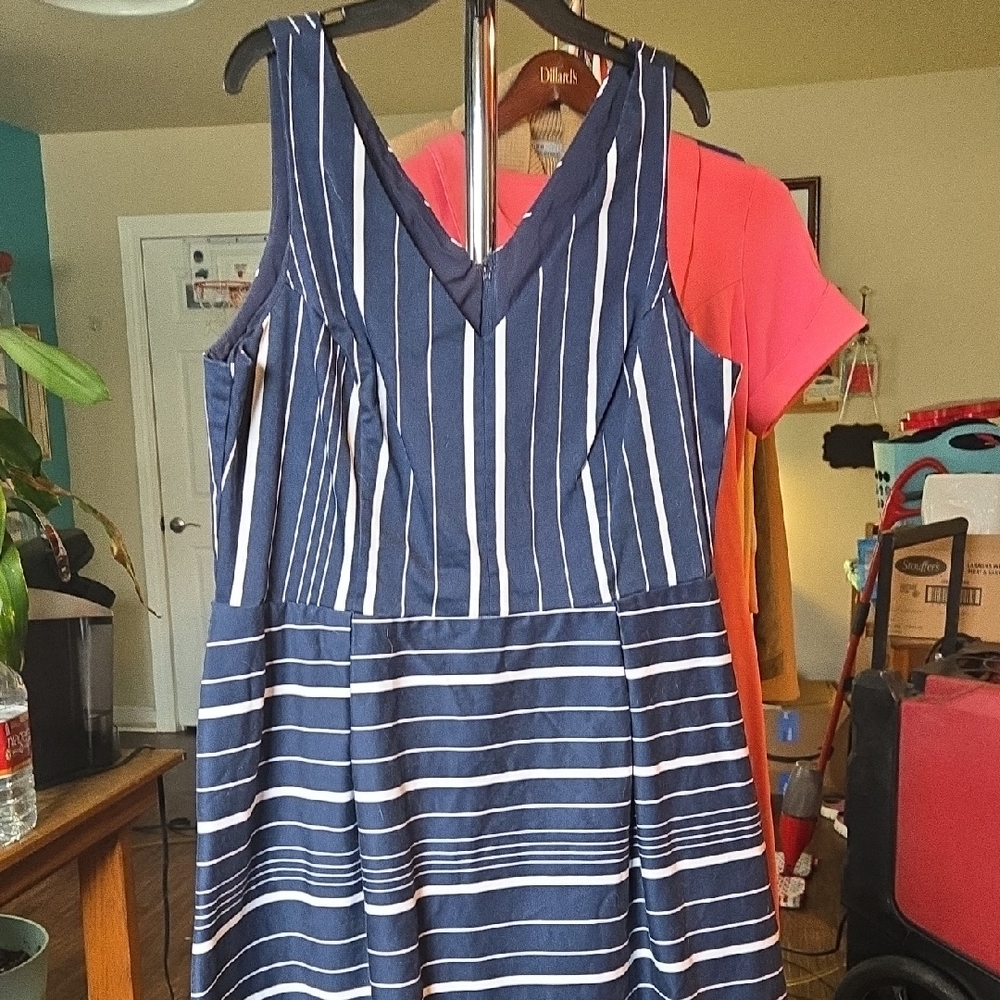 Target A-Line Blue and White V-Neck Sundress